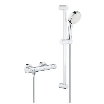 Baterie dus termostatata Grohe Grohtherm 800 Cosmopolitan cu set de dus Tempesta Cosmopolitan 100 cu bara 60cm crom