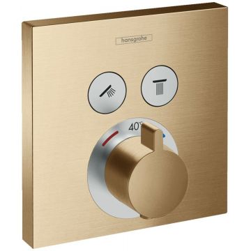 Baterie dus termostatata Hansgrohe Shower Select cu montaj incastrat si 2 iesiri, brushed bronz - 15763140