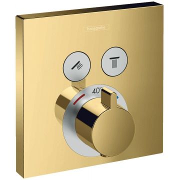 Baterie dus termostatata Hansgrohe Shower Select cu montaj incastrat si 2 iesiri, polished gold optic - 15763990