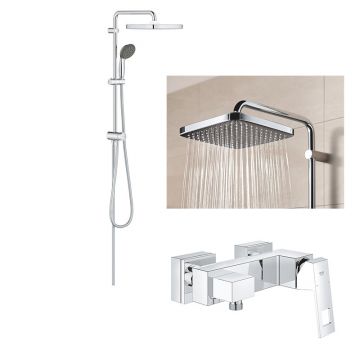 Set Coloana dus Grohe Vitalio palarie patrata 25 cm, baterie cabina dus Eurocube (26698000, 23145000 )