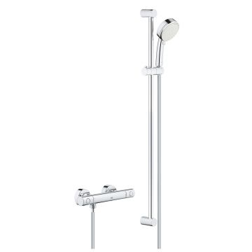 Baterie dus termostatata Grohe Grohtherm 800 Cosmopolitan cu set de dus Tempesta Cosmopolitan 100 cu bara 90cm crom