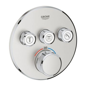 Baterie dus incastrata cu termostat Grohe Grohtherm SmartControl 3 iesiri crom periat Supersteel