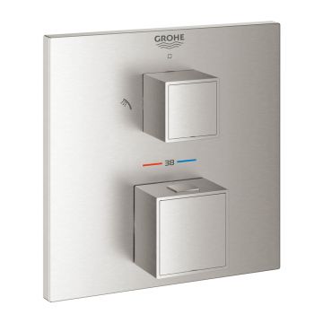 Baterie dus incastrata Grohtherm Cube 2 iesiri termostatata crom periat Supersteel fara corp ingropat