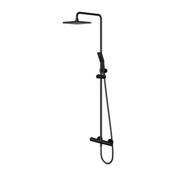 Coloana de dus cu baterie termostatata negru mat Omnires Y cu palarie de dus patrata