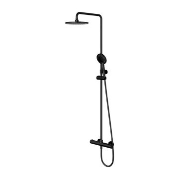 Coloana de dus cu baterie termostatata negru mat Omnires Y cu palarie de dus rotunda