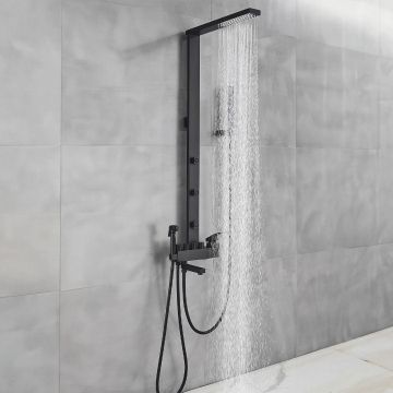Coloana Dus cadru patrat, cu efect de ploaie, 5 functii de curgere, negru mat, cod 1316