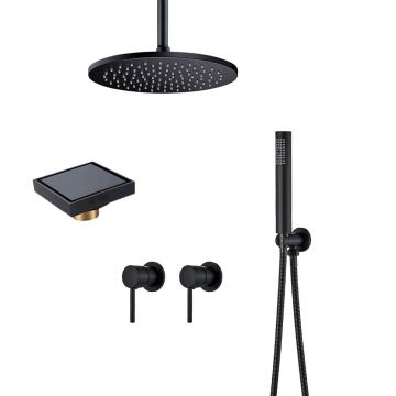 Set de dus negru cu montaj in tavan, para rotunda tip ploaie 30 cm, + SIFON, cod 1508