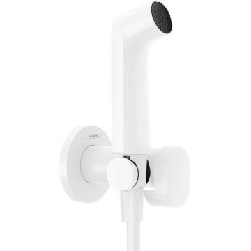 Set dus igiena intima Hansgrohe Bidette S EcoSmart+ 1 jet furtun si robinet cu agatatoare necesita corp incastrat alb mat