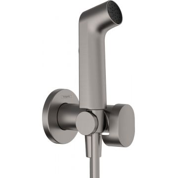 Set dus igiena intima Hansgrohe Bidette S EcoSmart+ 1 jet furtun si robinet cu agatatoare necesita corp incastrat negru periat