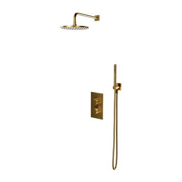 Sistem de dus incastrat cu baterie termostata Omnires Contour auriu periat si para cu 1 functie