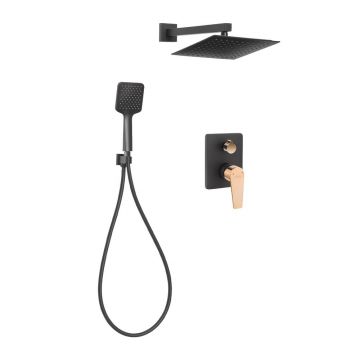 Sistem de dus incastrat Invena Midnight finisaj negru - rose gold